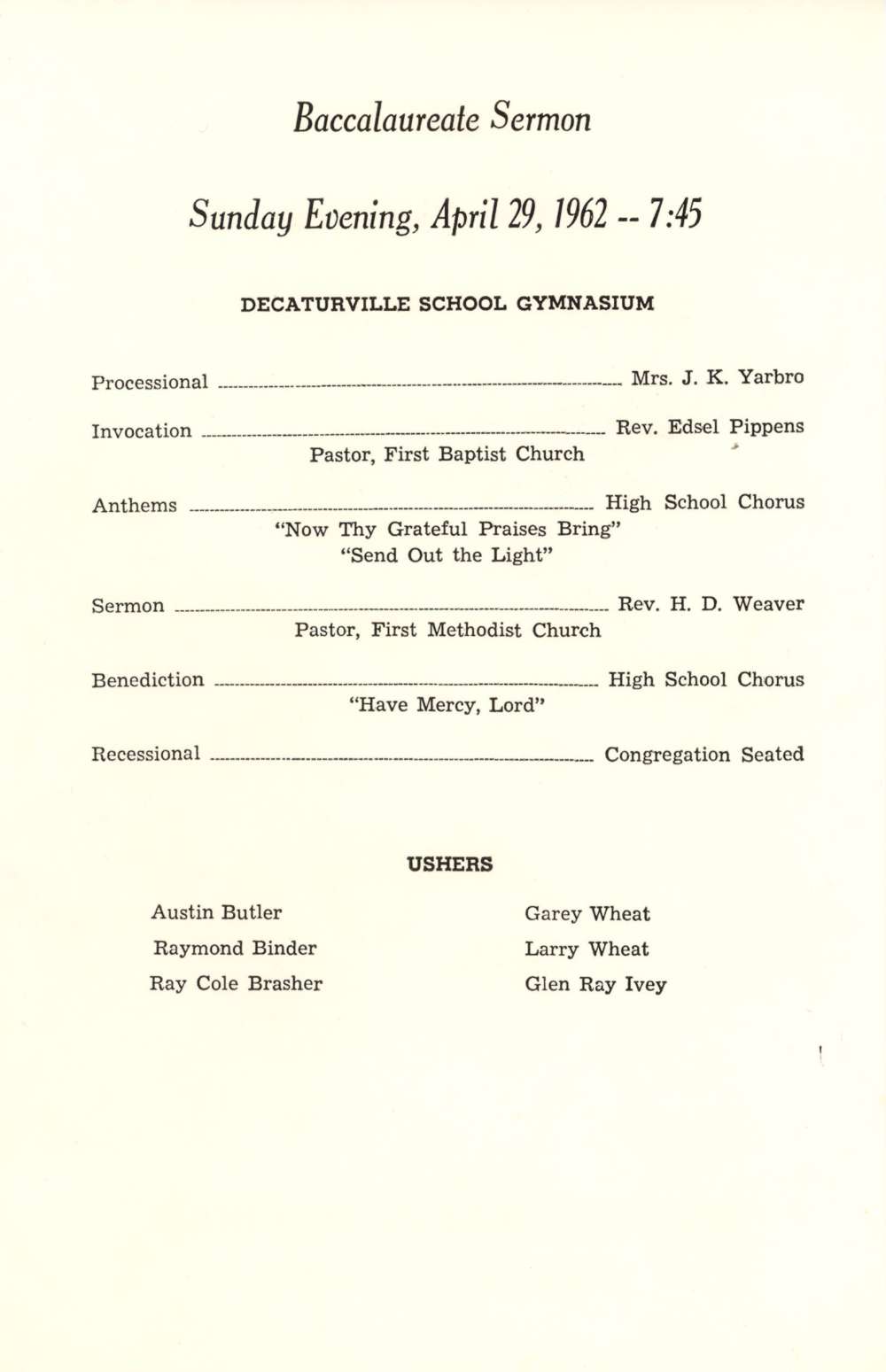 DHS 1962 Graduation Program