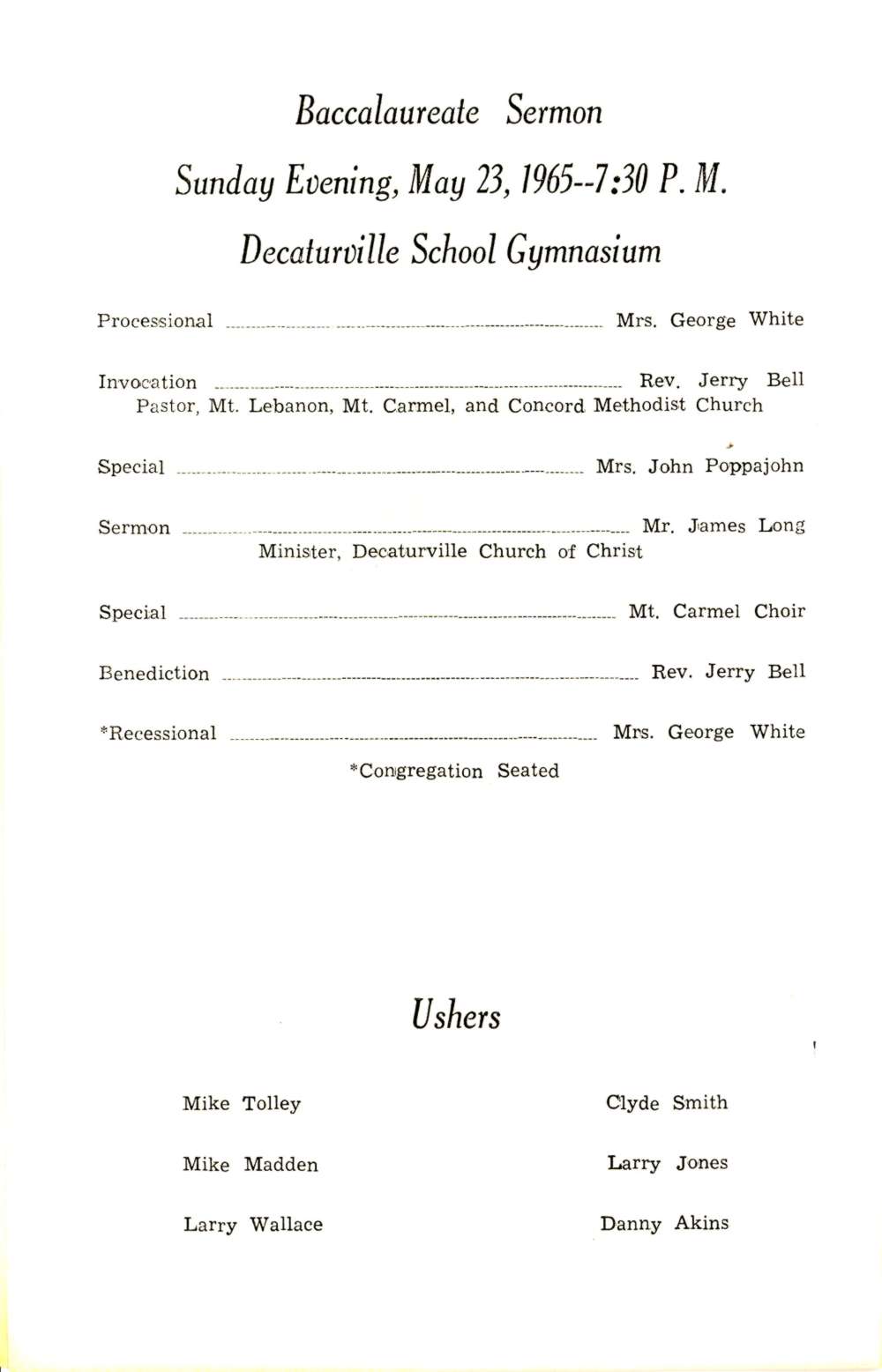 DHS 1965 Commencement Program